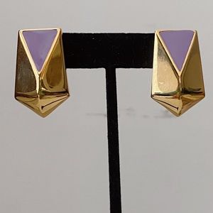 MONET Art Deco 80’s Gold Lavender Triangle Diamond Sculptural Statement Earrings